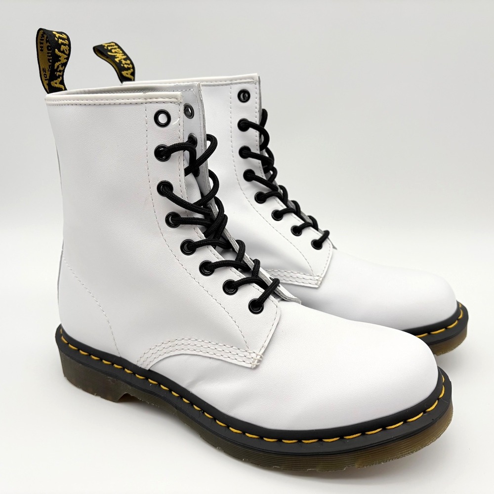 Dr Martens 1460 Boots Womens Size 10 White Leather Lace Up Combat